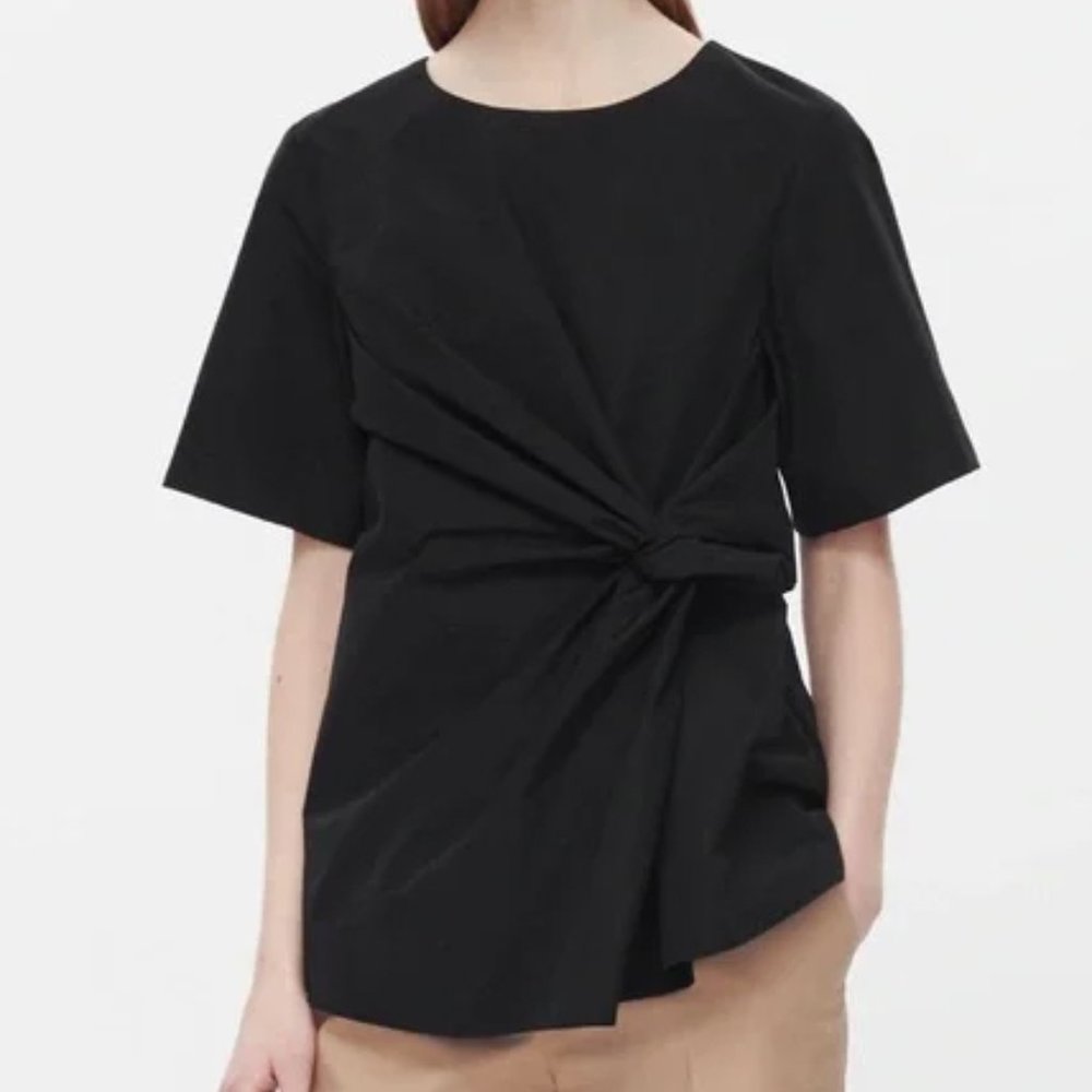 COS Twist Front Structured Black Blouse Size S